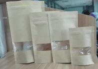 Brown Ziplock levanta-se sacos personalizados malote do empacotamento de alimento dos sacos de papel com janela clara