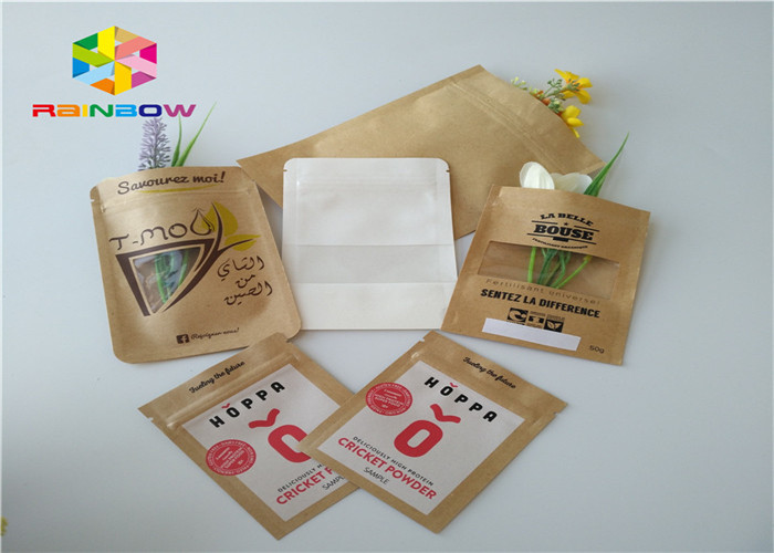 O papel de embalagem impresso personalizado ziplock levanta-se o saco do empacotamento plástico do petisco da carne de vaca seca do malote com janela clara