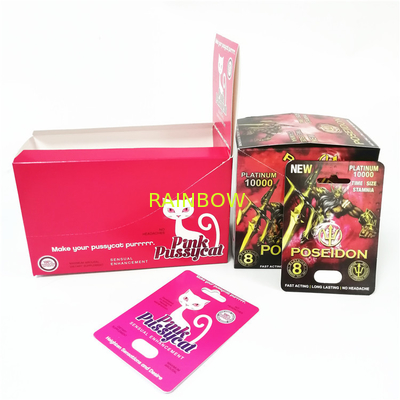 A propaganda que imprime o empacotamento masculino do comprimido do realce do rinoceronte feito sob encomenda feito sob encomenda da caixa de cartão de papel encaixota o gatinho cor-de-rosa