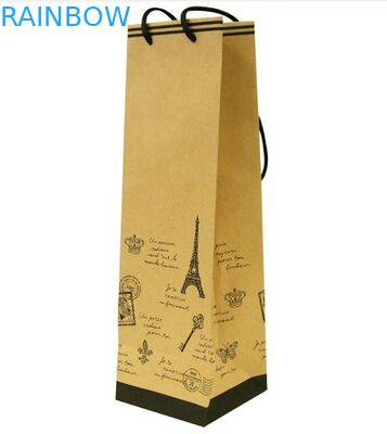Saco de empacotamento personalizado do papel revestido com o punho para o vinho e o presente