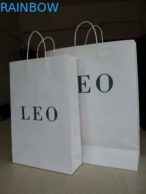 O logotipo imprimiu sacos de papel personalizados, saco de compras branco do punho de Kraft