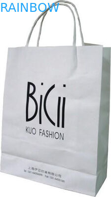 Branco de empacotamento de compra impresso logotipo do saco de papel 110 gramas reusável