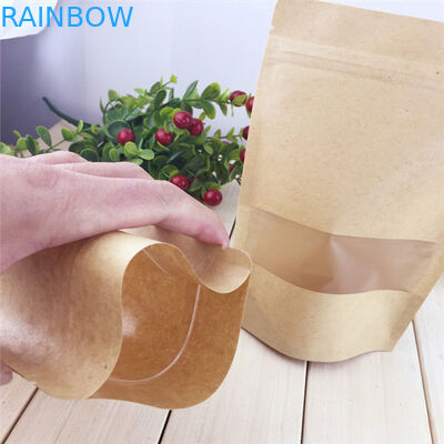 Janela clara sacos de papel personalizados, sacos de papel de Brown do zíper