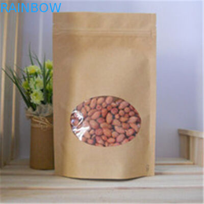 Janela clara sacos de papel personalizados, sacos de papel de Brown do zíper