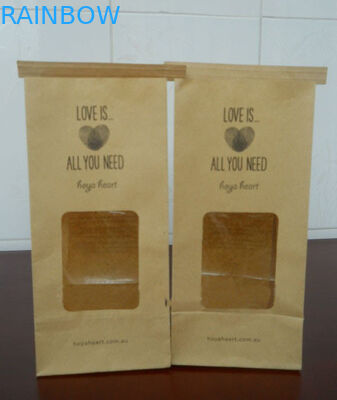 Laço personalizado janela da lata dos sacos de papel do espaço livre de Brown para o empacotamento de alimento