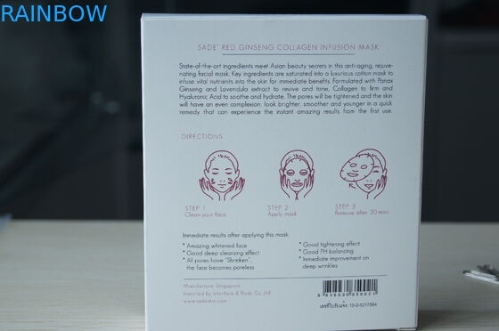 Cartão branco de empacotamento da caixa do papel cor-de-rosa de Sade para a máscara do cosmético do colagénio dos ginséns