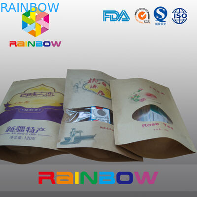 Sacos de papel de Custimized Kraft do produto comestível/saco Ziplock com janela