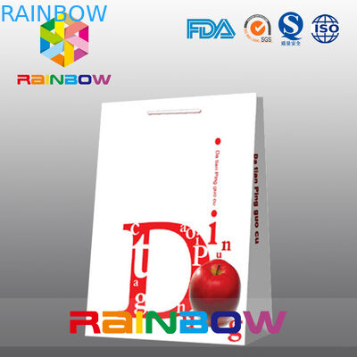 Saco de compras personalizado branco do papel do logotipo do cartão da parte inferior lisa dos sacos de papel