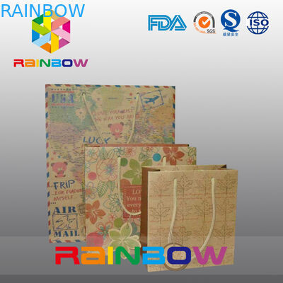 O saco de papel de Brown Kraft personalizou a impressão com o cordão para o presente/compra