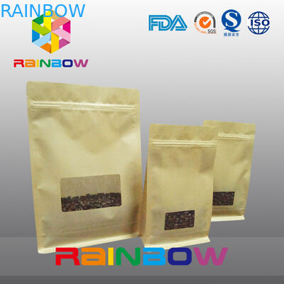 Sacos do reforço da parte inferior lisa, saco da parte inferior do bloco do selo do quadrilátero com a janela clara para o café