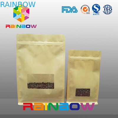 Sacos do reforço da parte inferior lisa, saco da parte inferior do bloco do selo do quadrilátero com a janela clara para o café