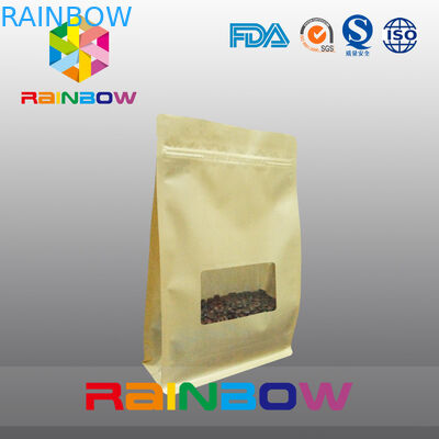 Sacos do reforço da parte inferior lisa, saco da parte inferior do bloco do selo do quadrilátero com a janela clara para o café