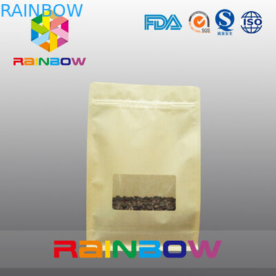 Sacos do reforço da parte inferior lisa, saco da parte inferior do bloco do selo do quadrilátero com a janela clara para o café