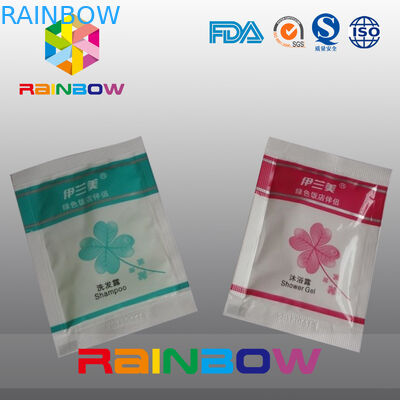 O selo de empacotamento do aperto do champô descartável plástico ensaca com entalhe do rasgo