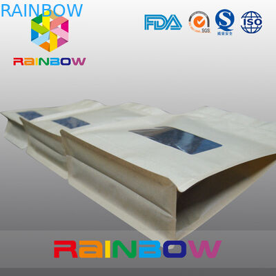 Malote de empacotamento inferior do feijão de café do papel do ofício do bloco com zíper e o Winow claro