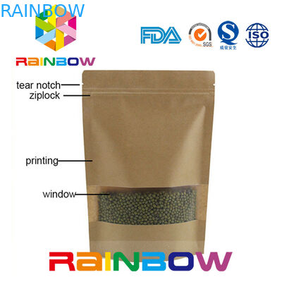 Saco seco Ziplock personalizado do empacotamento de alimento de Doypack dos sacos de papel do papel de embalagem de Brown Com janela
