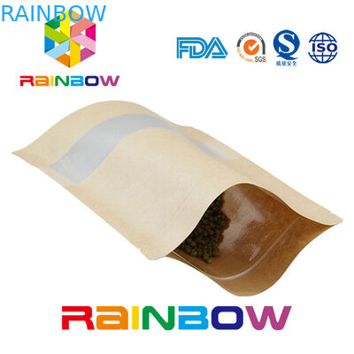 Saco seco Ziplock personalizado do empacotamento de alimento de Doypack dos sacos de papel do papel de embalagem de Brown Com janela