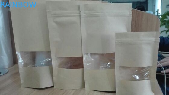 Brown Ziplock levanta-se sacos personalizados malote do empacotamento de alimento dos sacos de papel com janela clara