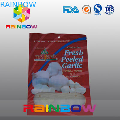 Saco plástico vermelho e branco da janela de Mylar com parte superior do zíper para o alimento/Pleeled fresco Garllic