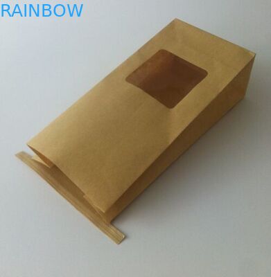Sacos de papel de empacotamento alinhados folha de Kraft do saco de papel do saco do petisco com laço e janela da lata