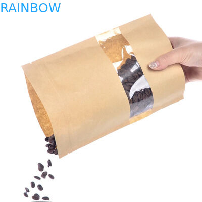 Saco de papel de Kraft do produto comestível com janela clara/saco de Mylay para o feijão, doces, pão, café