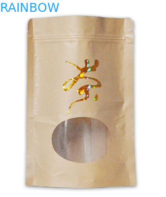 o costume imprimiu o saco de papel de alta qualidade de kraft da parte inferior lisa para o chá/café que empacota com zíper mylar ziplock e janela
