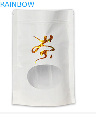 O papel de embalagem branco de parte inferior lisa levanta-se o saco com zíper mylar ziplock e janela