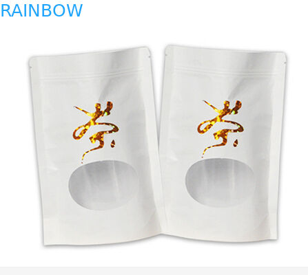 O papel de embalagem branco de parte inferior lisa levanta-se o saco com zíper mylar ziplock e janela