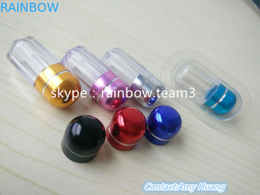 Recipiente de plástico pequeno reutilizável para pílulas sexuais / frasco em forma de cápsula com tampa redonda de metal