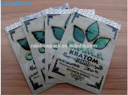 Da impressão botânica do ouro do extrato de OPMS Kratom saco ziplock plástico para cápsulas do kratom dos cannabinoids