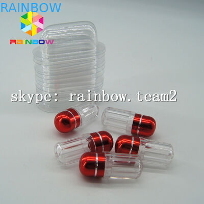 Garrafa plástica da medicina da cápsula clara, recipiente do comprimido do sexo com o tampão do ouro da folha de alumínio