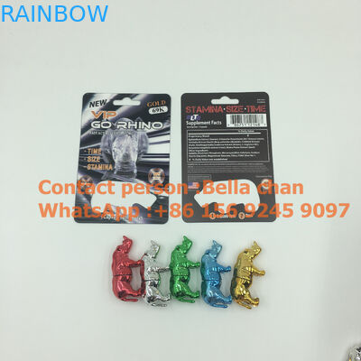 Shinny brinquedos para o rinoceronte Go que empacota, garrafas do rinoceronte do comprimido do sexo da prata/ouro da forma do rinoceronte do metal