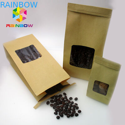 O costume imprimiu o papel de embalagem Alinhado folha levanta-se o saco do malote com a janela clara para o feijão de café