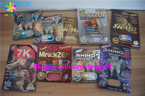 Caixa de papel do GV que empacota a garrafa de comprimido plástica clara do sexo, serviço feito sob encomenda proporcionado