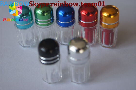 frasco de pílula sexual com tampa de anel/ recipiente em forma de cápsula cápsula de armazenamento recipiente de plástico hexagonal transparente com tampa azul