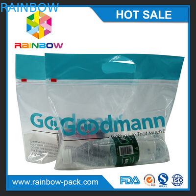 O saco ziplock do slider do PE com logotipo levanta-se sacos dianteiros claros do fechamento do fecho de correr do saco com parte dianteira ziplock impressa código do espaço livre do saco do upc