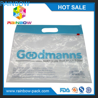 O saco ziplock do slider do PE com logotipo levanta-se sacos dianteiros claros do fechamento do fecho de correr do saco com parte dianteira ziplock impressa código do espaço livre do saco do upc