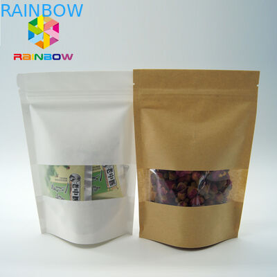 Eco - de papel impressos amigáveis levantam-se malotes com janela e o zíper claros