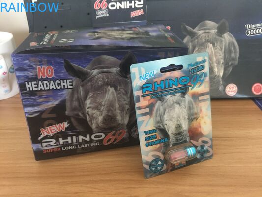 Comprimidos masculinos do realce do rinoceronte quente da venda que empacotam a caixa do cartão e de exposição com efeito 3D