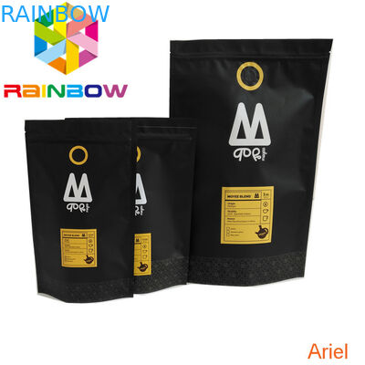 O empacotamento preto matte do saco do petisco do zíper plástico levanta-se o malote resealable do ziplock do café