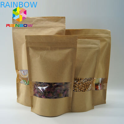 Janela oval dos sacos de papel de Kraft do tamanho de Costomized para o alimento/produtos secos da carne/mar