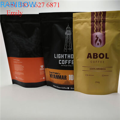 Malote da folha do zíper que empacota 250g 500g com desgaseificação de válvulas de sentido único