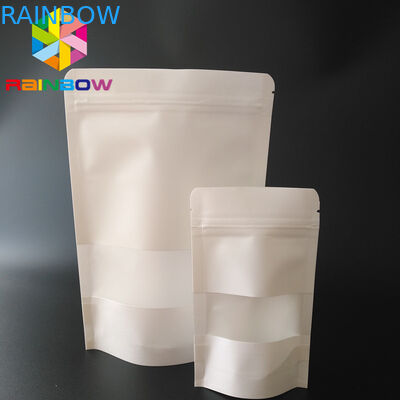 Embalagem de bolsas de snack em branco de papel kraft com janela / fecho transparente