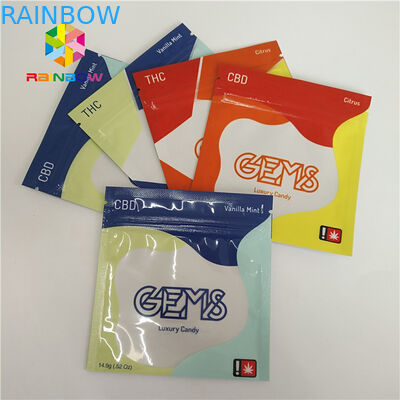 O lado três selado imprimiu o empacotamento gomoso dos doces dos sacos de plástico personalizado com Ziplock