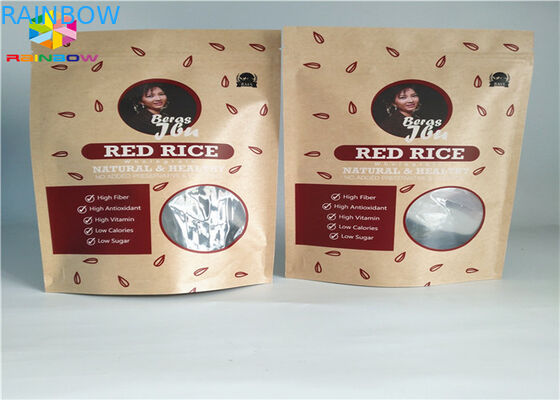 O costume Ziplock imprimiu sacos de papel que o alimento se levanta o papel de embalagem de Brown do malote com janela