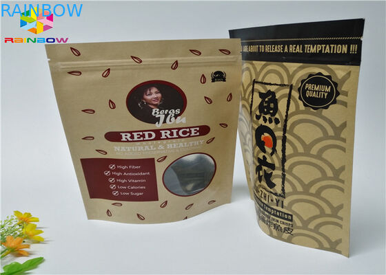 O costume Ziplock imprimiu sacos de papel que o alimento se levanta o papel de embalagem de Brown do malote com janela