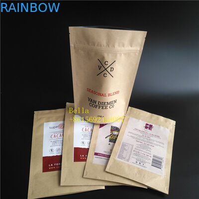 Saquinhos de chá impressos logotipo da folha que empacotam o malote do zíper do papel de embalagem de Brown Com janela clara