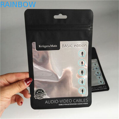 Fechamento de empacotamento do zíper do cabo de fio da caixa preta matte do telefone do malote da folha de alumínio com janela clara