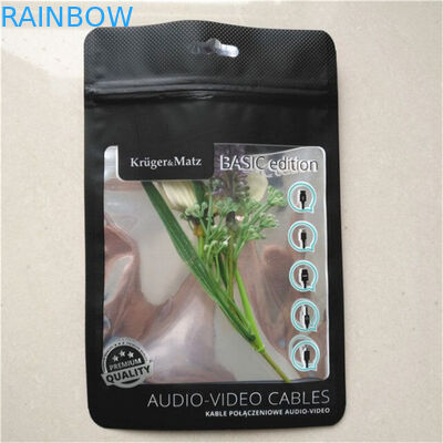 Fechamento de empacotamento do zíper do cabo de fio da caixa preta matte do telefone do malote da folha de alumínio com janela clara