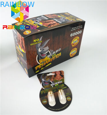 Cartão lustroso da bolha que empacota o cartão de papel dos comprimidos Burro2 60000 feitos sob encomenda do realce do sexo